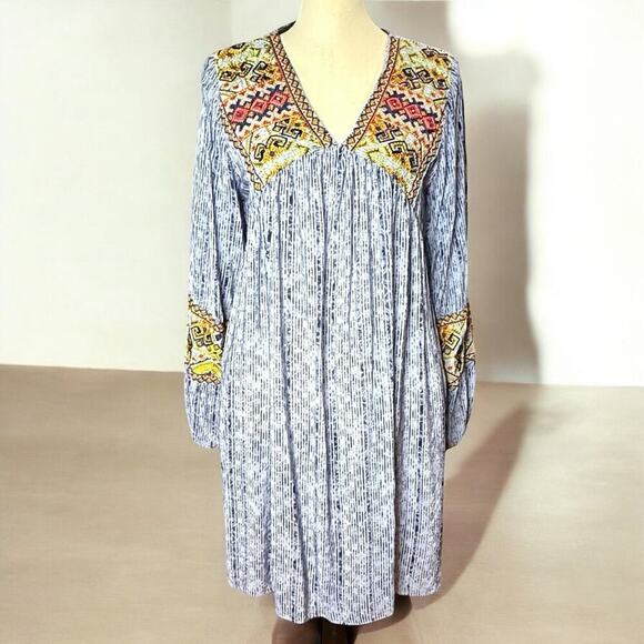Anthropologie Bhanuni by Jyoti Womens Linne Embroidered Beaded Blue Dress Medium - Picture 1 of 13